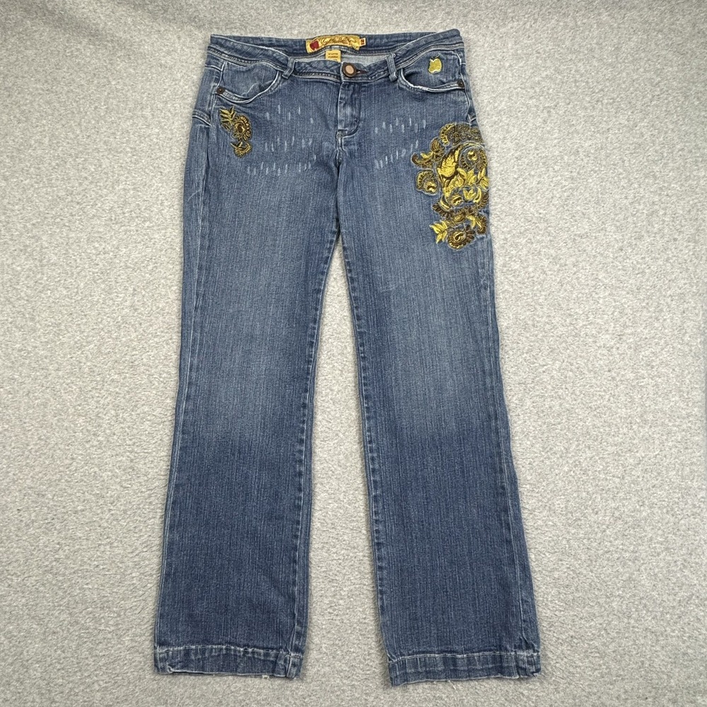 Apple Bottoms Jeans Women 12 Gold Embroidered Blue Denim Y2K Streetwear 34x32